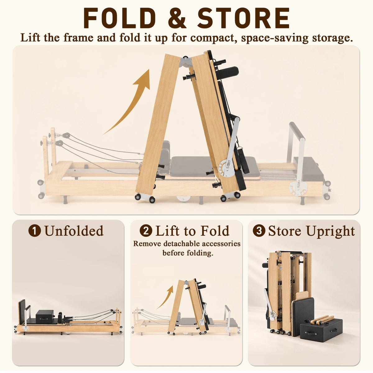 Gaia X1 Foldable Wooden Pilates Reformer
